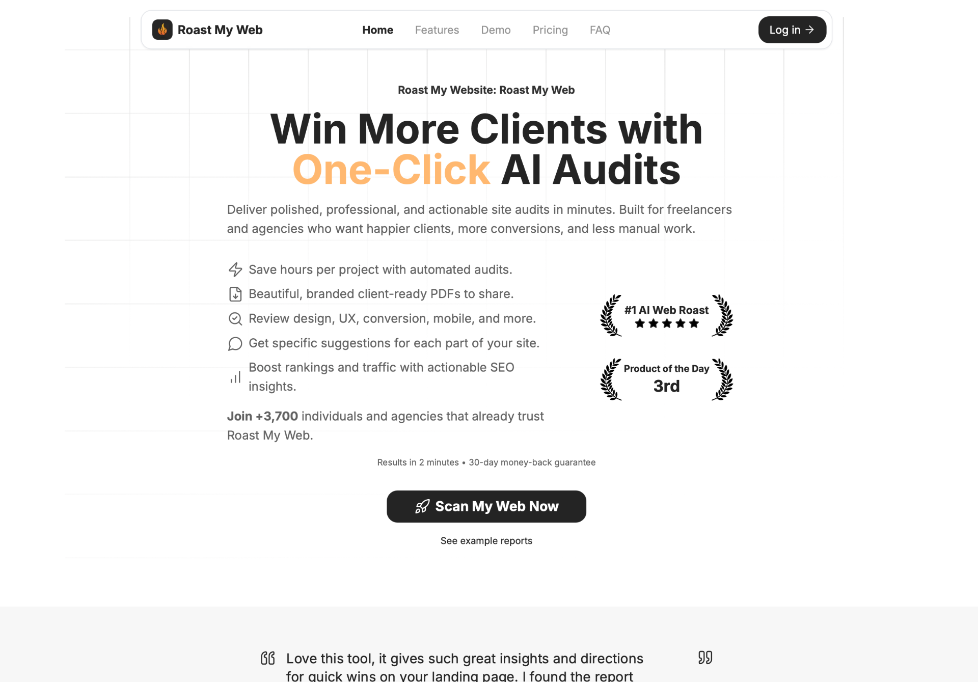 Roast My Web screenshot and logo